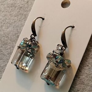 Blue and Gray Drop Earrings with Gemstone Cluster